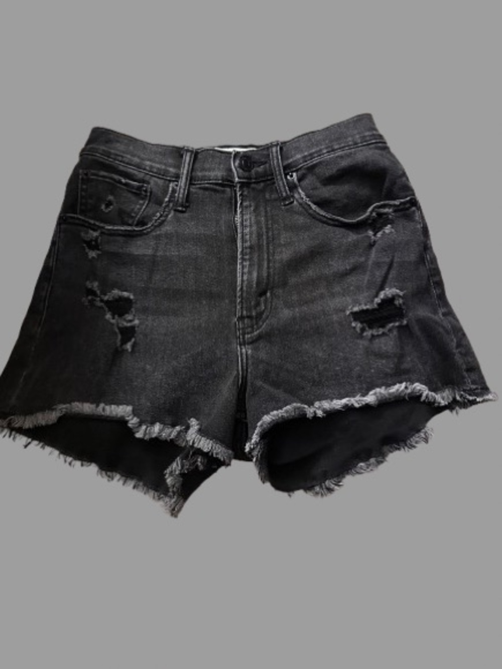 Abercrombie & Fitch Black Distressed High-Rise Denim Shorts - Picture 2 of 4